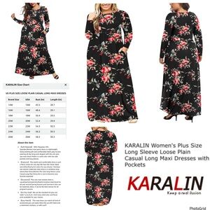 Karalin 26W plus size floral long sleeve maxi dress NWT